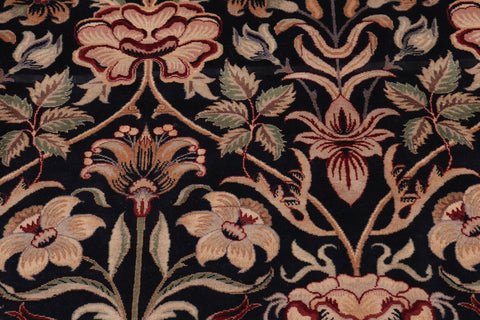 handmade Transitional Lily Black Green Hand Knotted RECTANGLE 100% WOOL area rug 8x10