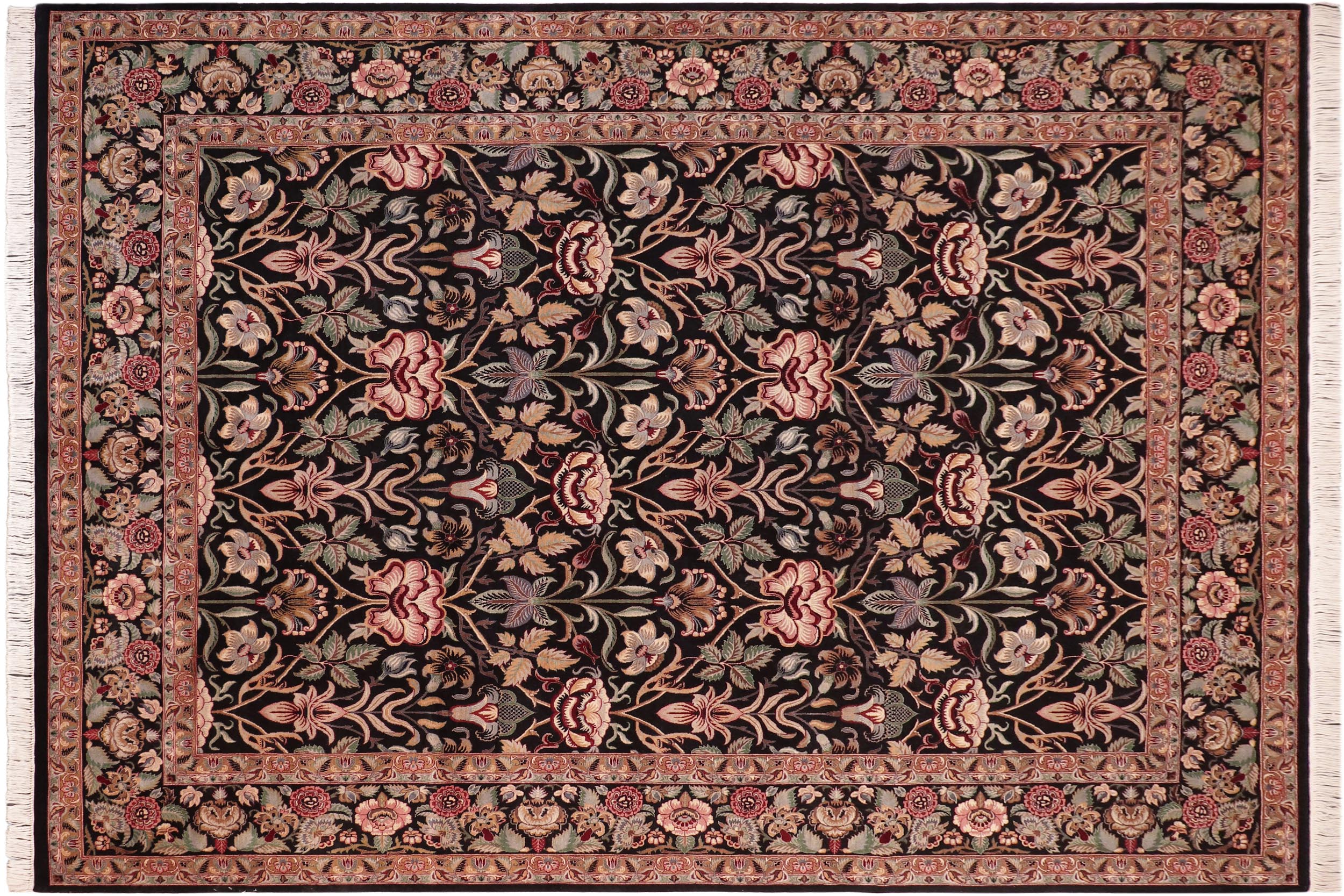 handmade Transitional Lily Black Brown Hand Knotted RECTANGLE 100% WOOL area rug 8x10