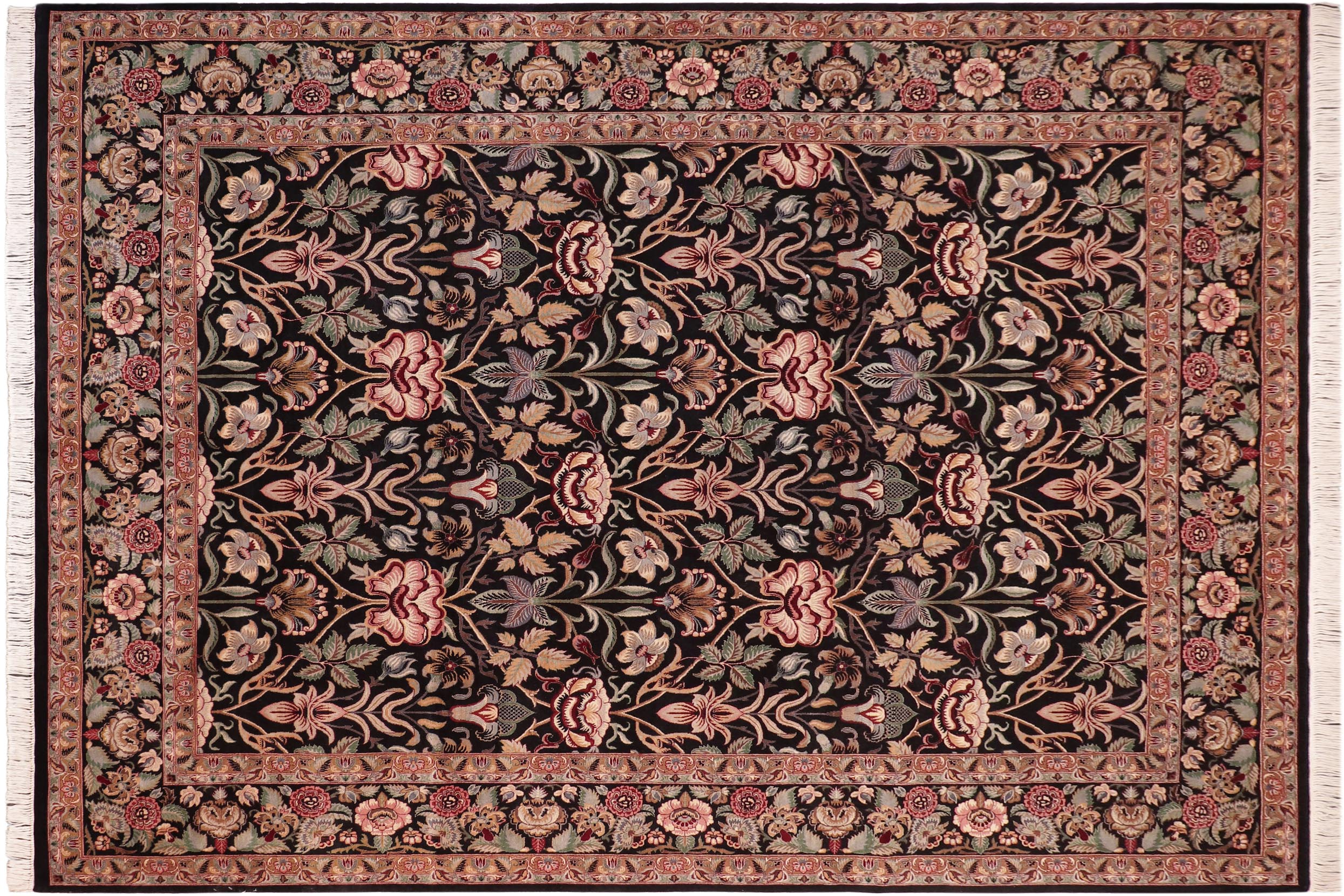 handmade Transitional Lily Black Brown Hand Knotted RECTANGLE 100% WOOL area rug 8x10
