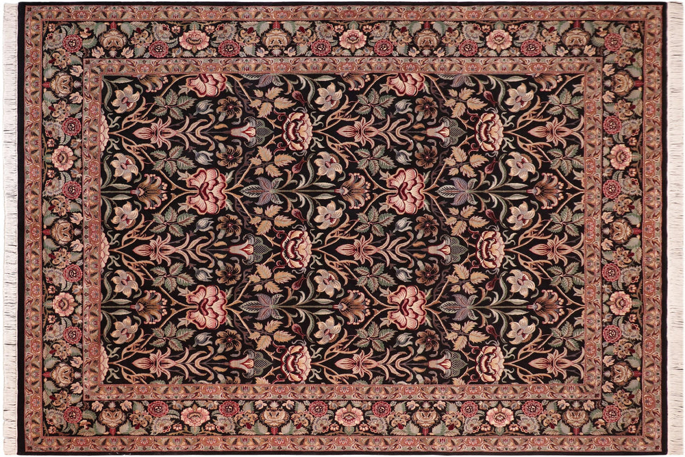 handmade Transitional Lily Black Brown Hand Knotted RECTANGLE 100% WOOL area rug 8x10