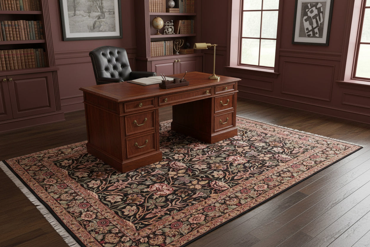 handmade Transitional Lily Black Brown Hand Knotted RECTANGLE 100% WOOL area rug 8x10