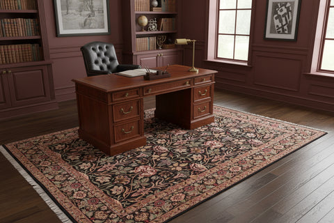 handmade Transitional Lily Black Brown Hand Knotted RECTANGLE 100% WOOL area rug 8x10