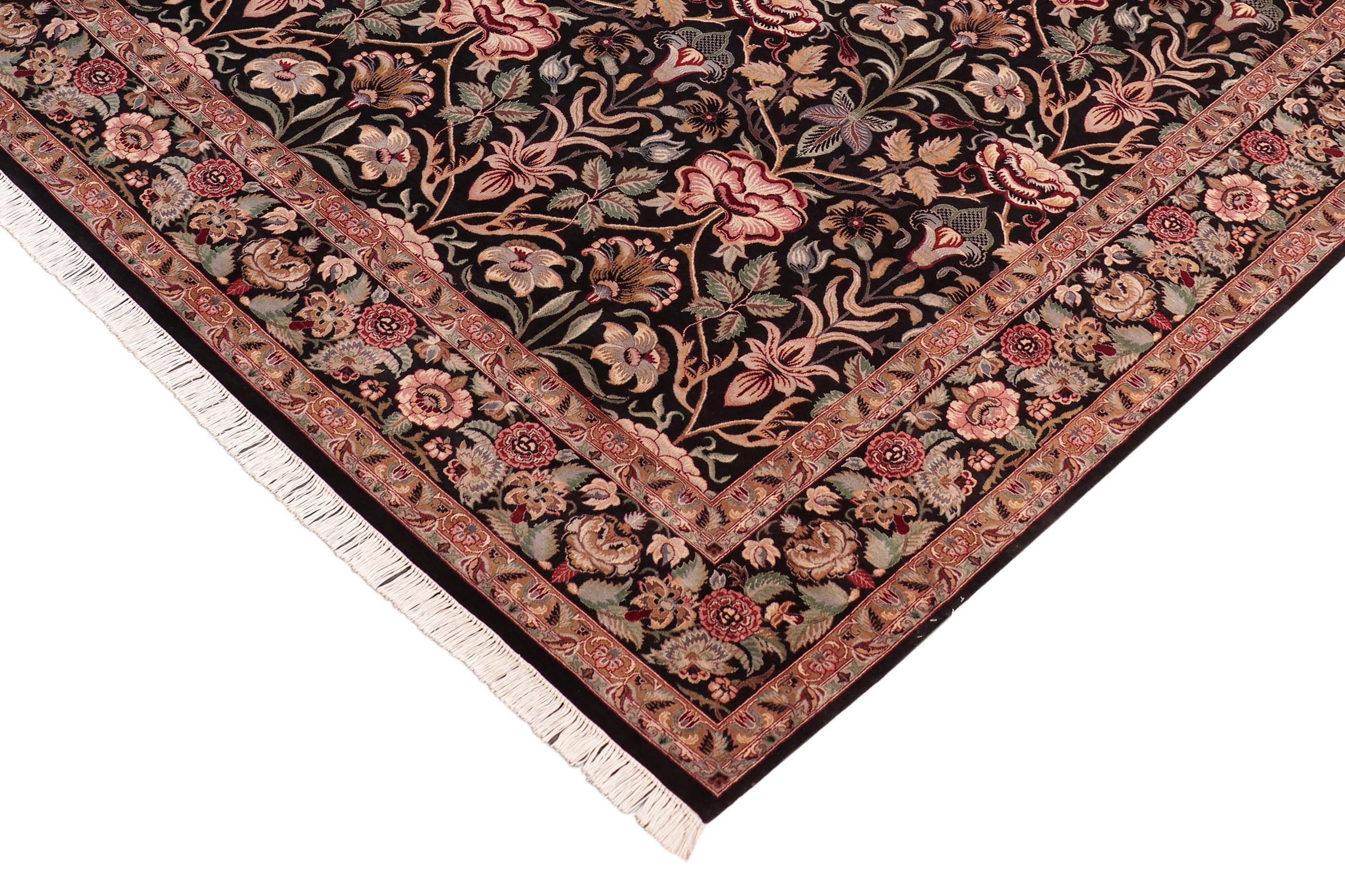 handmade Transitional Lily Black Brown Hand Knotted RECTANGLE 100% WOOL area rug 8x10