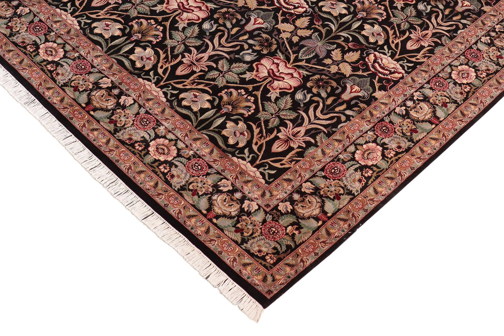 handmade Transitional Lily Black Brown Hand Knotted RECTANGLE 100% WOOL area rug 8x10