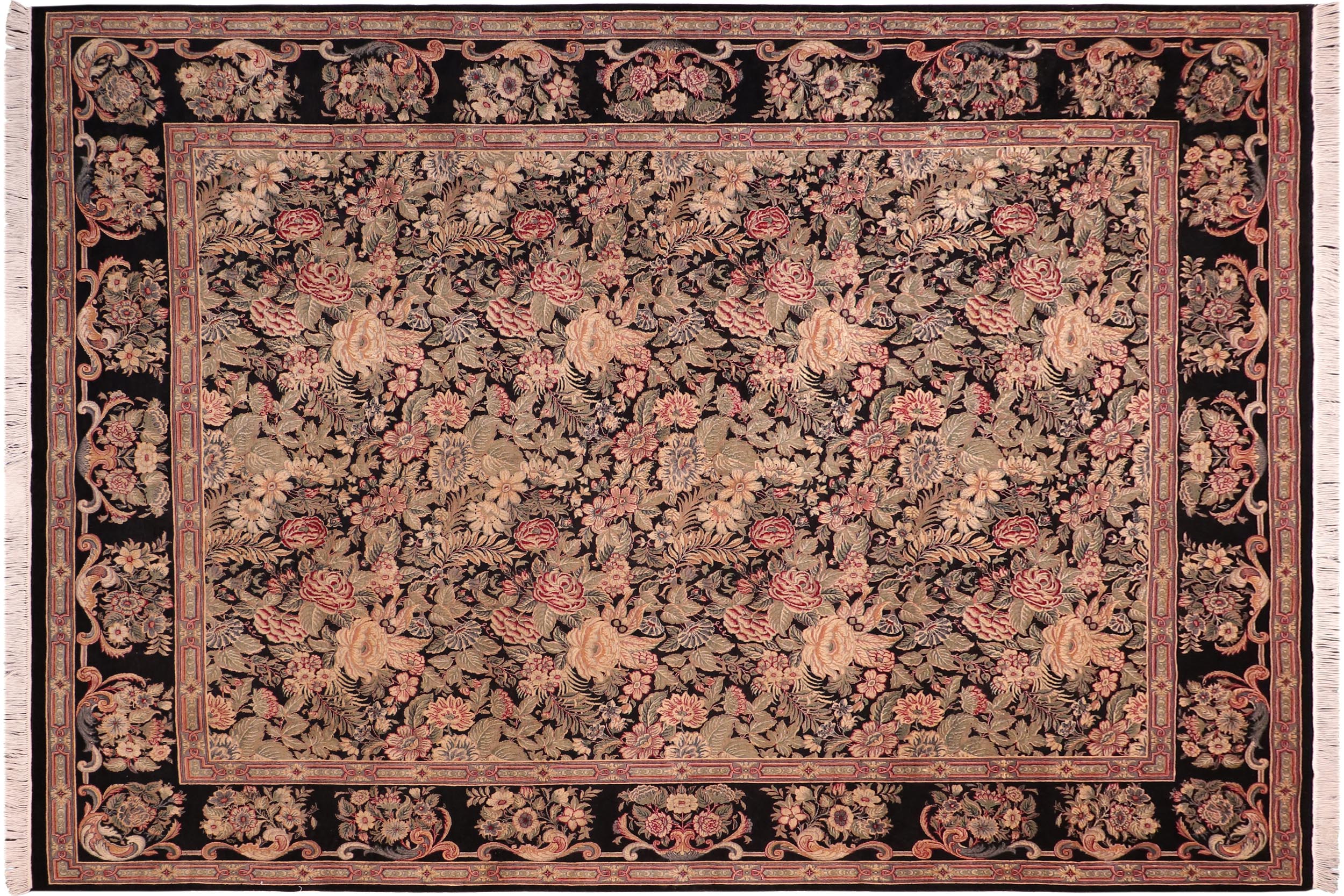 handmade Transitional Abusson Black Gray Hand Knotted RECTANGLE 100% WOOL area rug 8x11