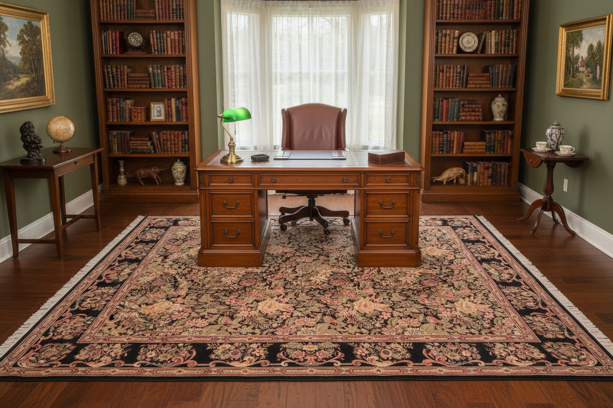 handmade Transitional Abusson Black Gray Hand Knotted RECTANGLE 100% WOOL area rug 8x11