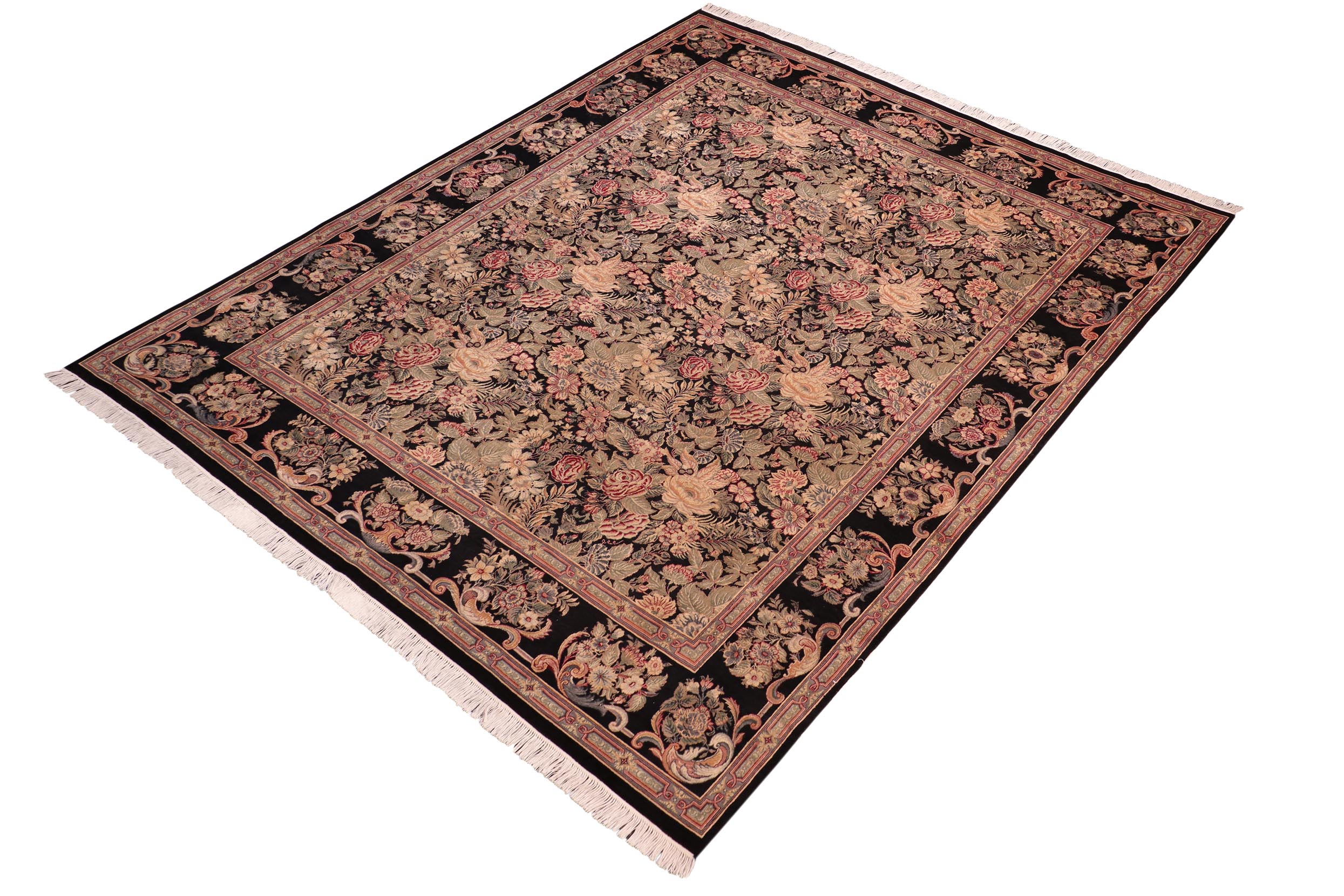 handmade Transitional Abusson Black Gray Hand Knotted RECTANGLE 100% WOOL area rug 8x11