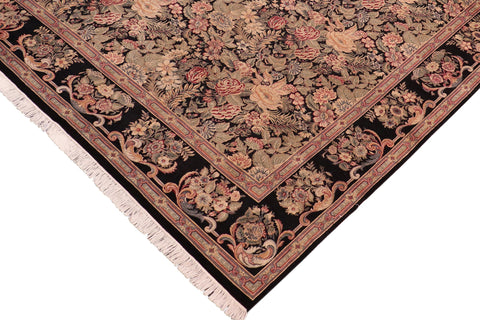 handmade Transitional Abusson Black Gray Hand Knotted RECTANGLE 100% WOOL area rug 8x11