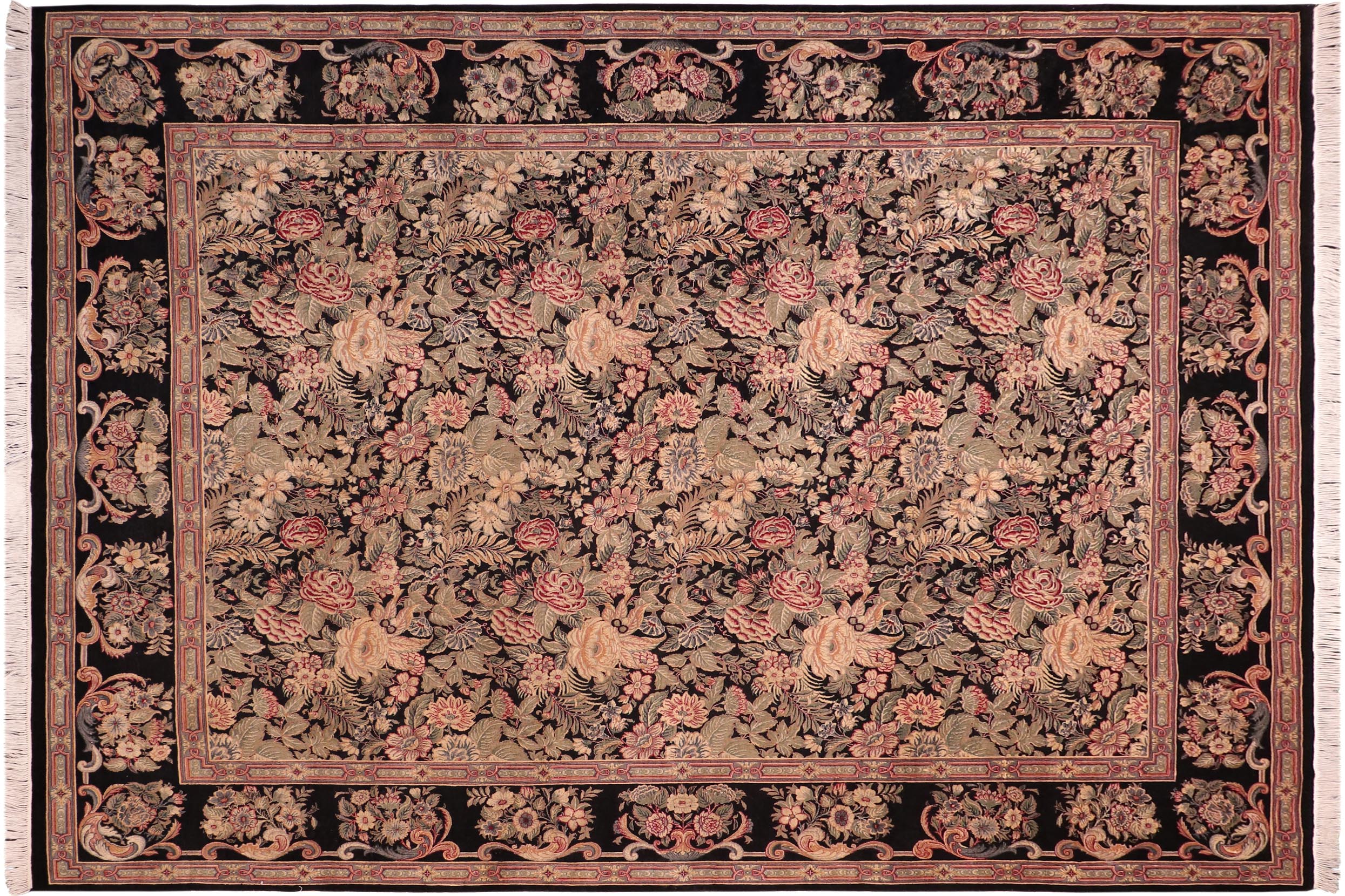 handmade Transitional Abusson Black Gray Hand Knotted RECTANGLE 100% WOOL area rug 8x11
