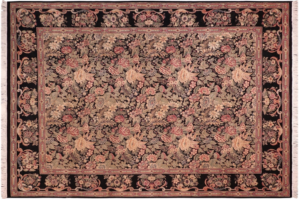 handmade Transitional Abusson Black Gray Hand Knotted RECTANGLE 100% WOOL area rug 8x11