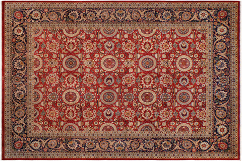 handmade Transitional Agra Tabriz Rust  Hand Knotted RECTANGLE 100% WOOL area rug 9x12