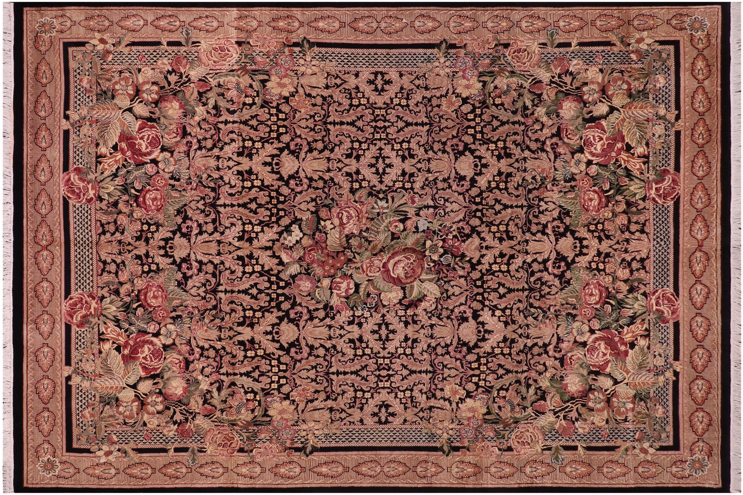 handmade Traditional Rasmi Romal Black Brown Hand Knotted RECTANGLE 100% WOOL area rug 8x11