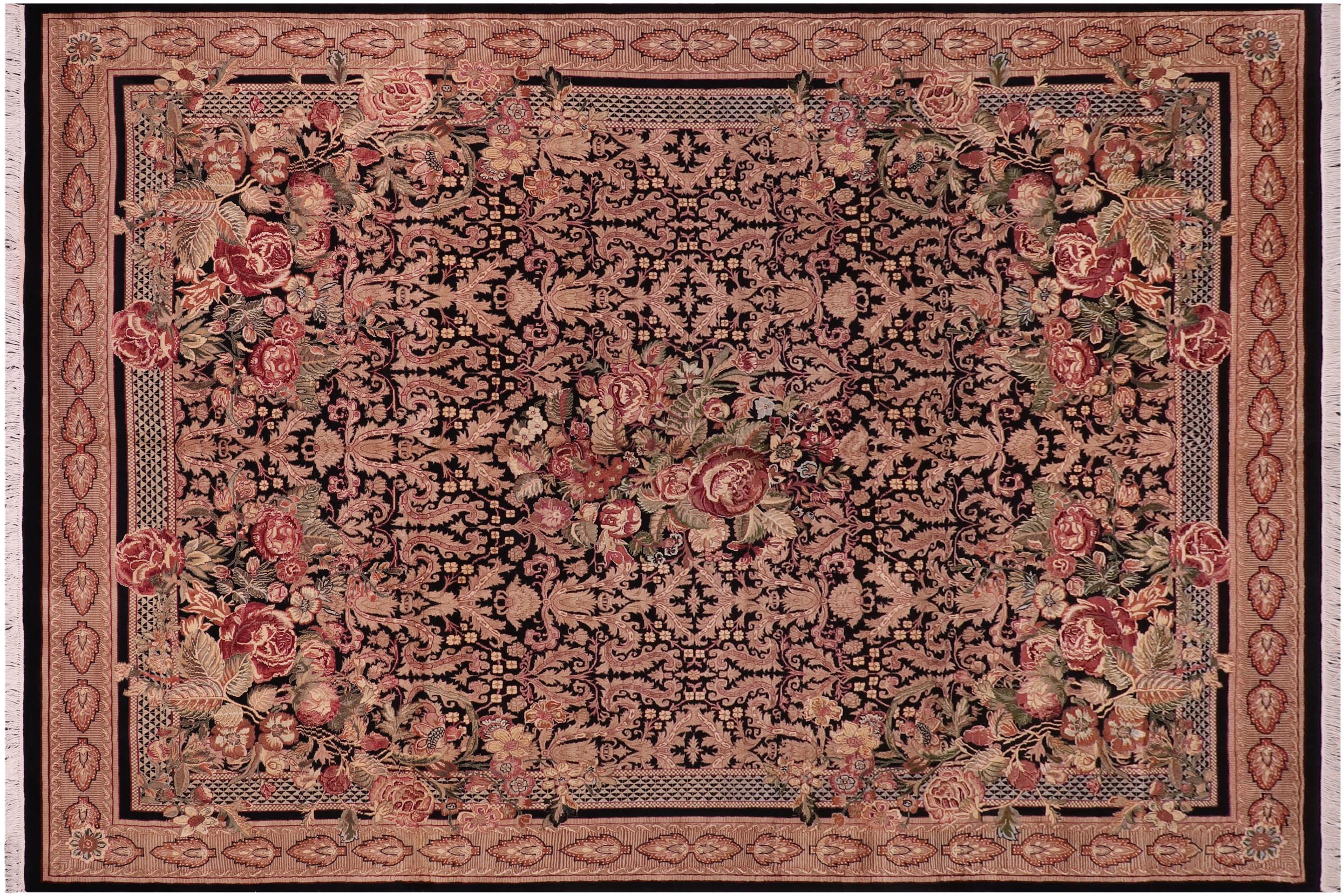 handmade Traditional Rasmi Romal Black Brown Hand Knotted RECTANGLE 100% WOOL area rug 8x11