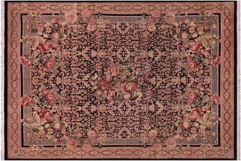 handmade Traditional Rasmi Romal Black Brown Hand Knotted RECTANGLE 100% WOOL area rug 8x11