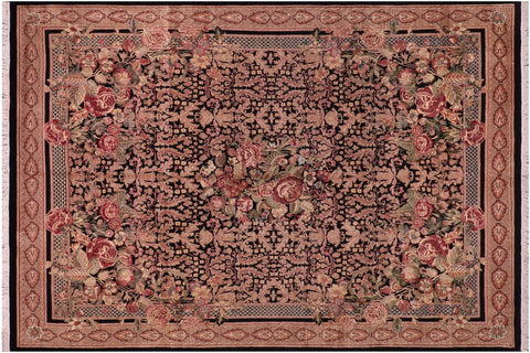 handmade Traditional Rasmi Romal Black Brown Hand Knotted RECTANGLE 100% WOOL area rug 8x11