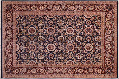 handmade Transitional Tabriz Blue Aubergine Hand Knotted RECTANGLE 100% WOOL area rug 9 x 12