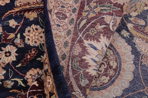 handmade Transitional Tabriz Blue Aubergine Hand Knotted RECTANGLE 100% WOOL area rug 9 x 12