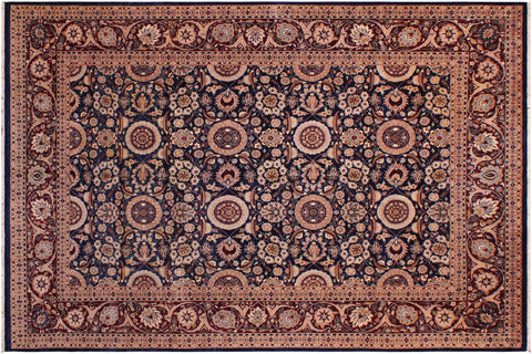 handmade Transitional Tabriz Blue Aubergine Hand Knotted RECTANGLE 100% WOOL area rug 9x12