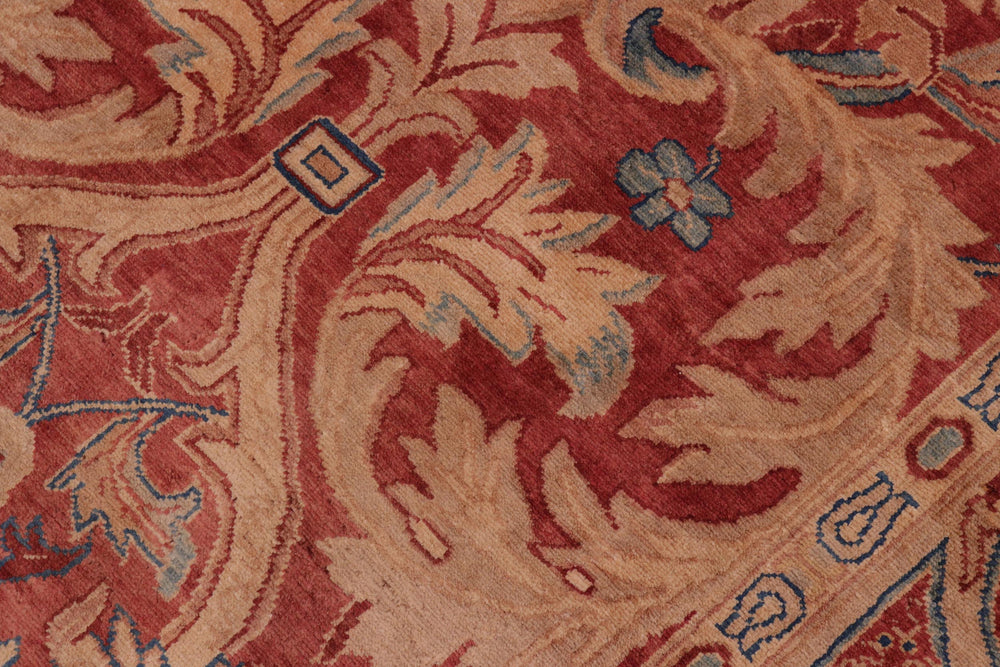 handmade Transitional Lahore Red Multi Hand Knotted RECTANGLE 100% WOOL area rug 10' x 13'