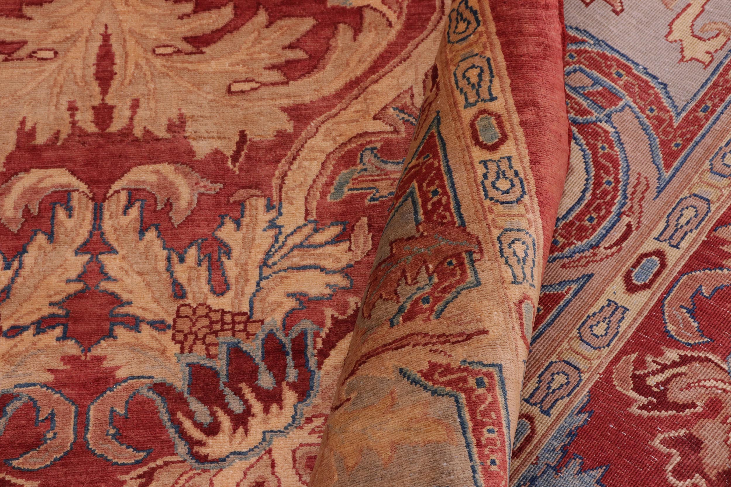 handmade Transitional Lahore Red Multi Hand Knotted RECTANGLE 100% WOOL area rug 10' x 13'