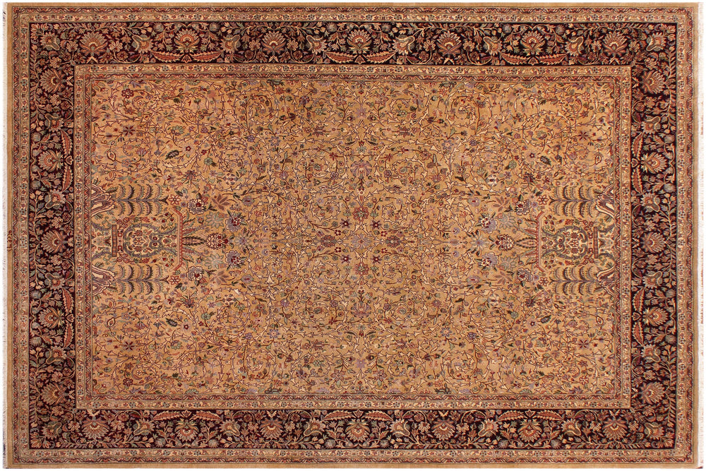 handmade Traditional Lahore Gold Drk. Red Hand Knotted RECTANGLE 100% WOOL area rug 9x12