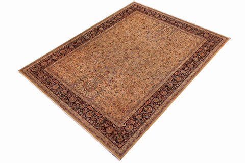 handmade Traditional Lahore Gold Drk. Red Hand Knotted RECTANGLE 100% WOOL area rug 9x12