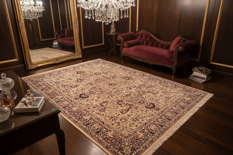 handmade Traditional  Ivory Red Hand Knotted RECTANGLE 100% WOOL area rug 10x14