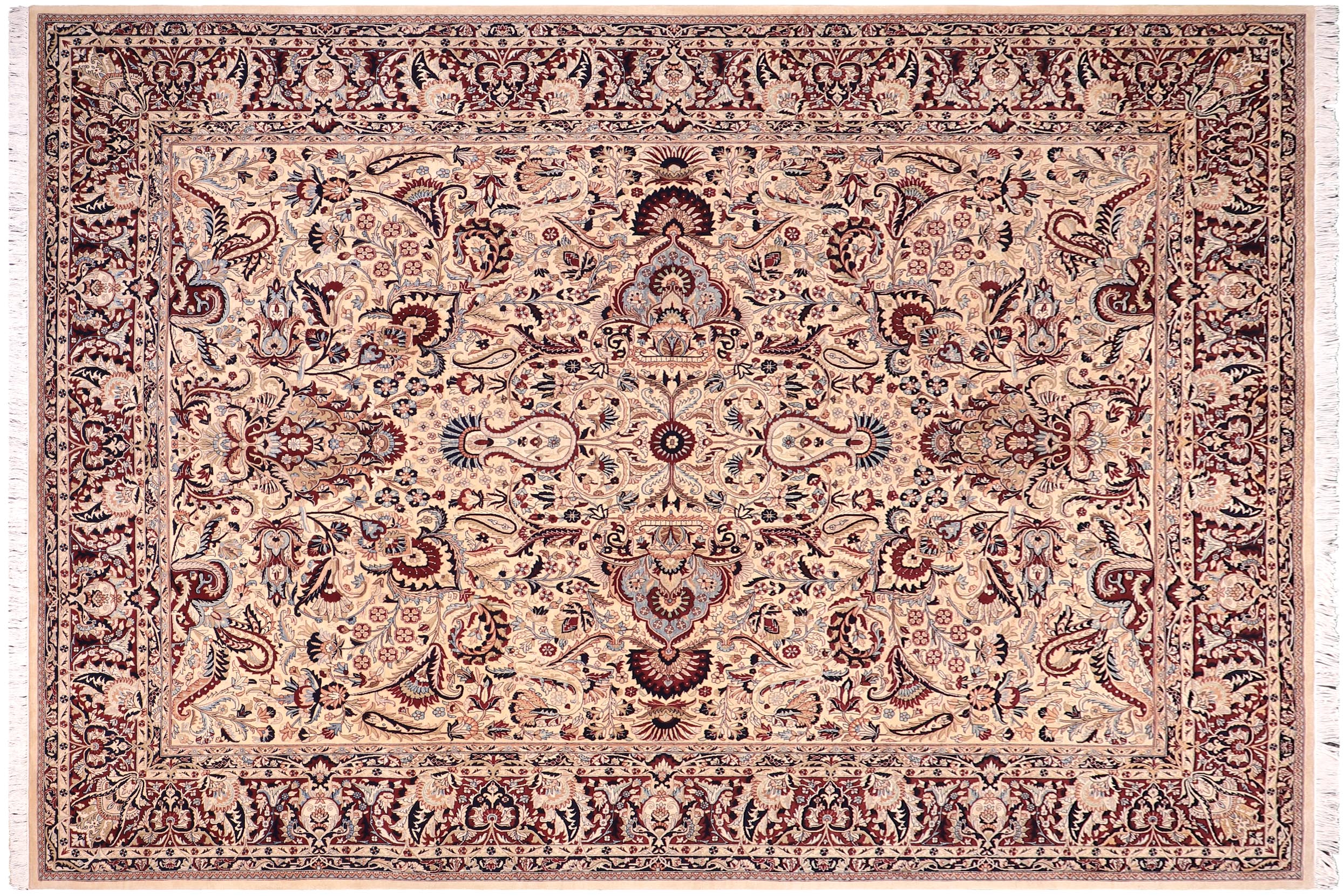 handmade Traditional  Ivory Red Hand Knotted RECTANGLE 100% WOOL area rug 10x14
