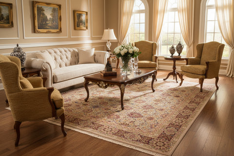 handmade Transitional Darwaish Tan Drk. Red Hand Knotted RECTANGLE 100% WOOL area rug 10x14