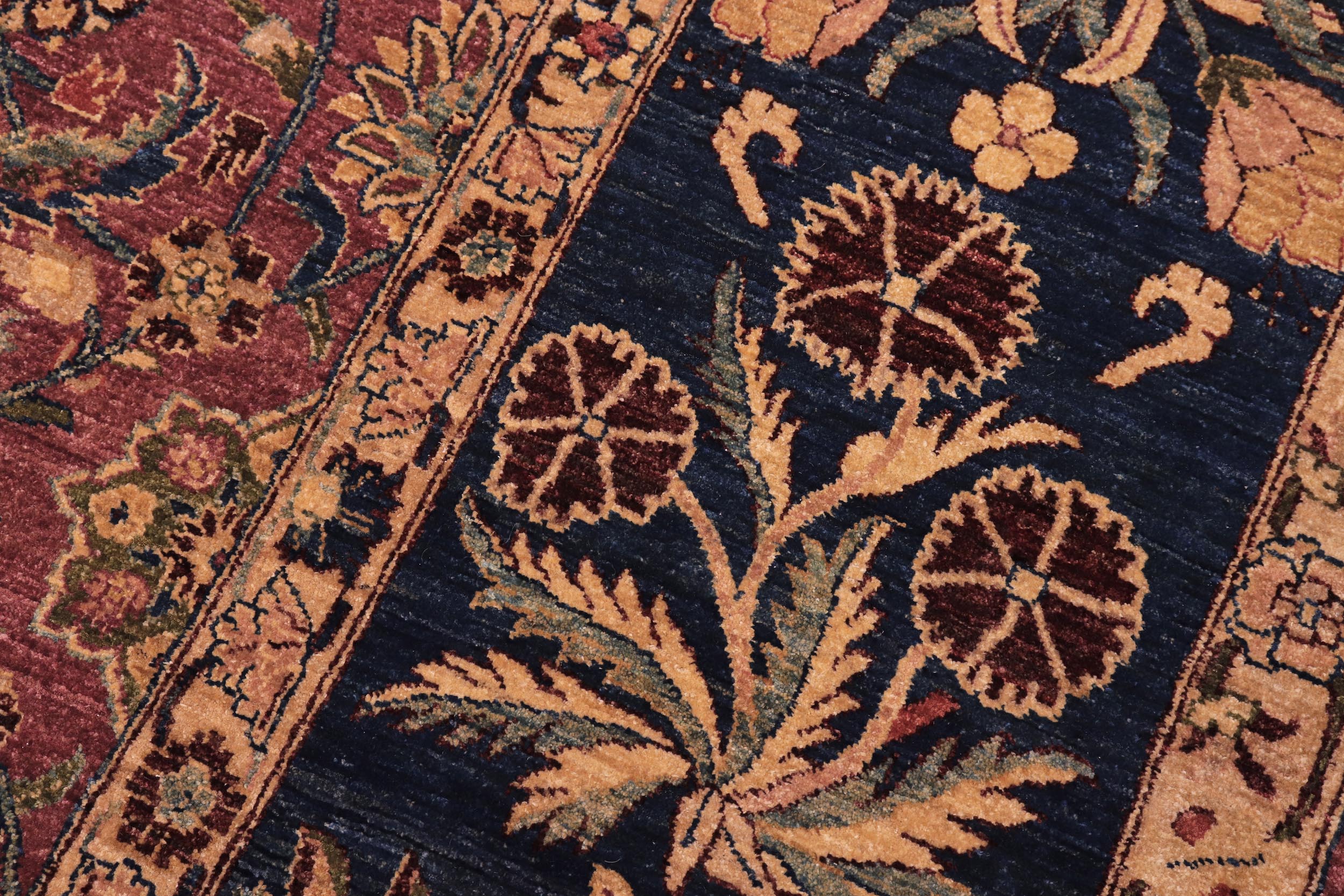 handmade Transitional Lahore Aubergine Blue Hand Knotted RECTANGLE 100% WOOL area rug 10' x 14'