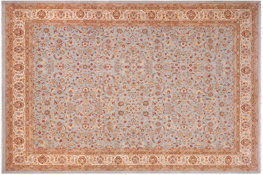 handmade Transitional  Lt. Blue Ivory Hand Knotted RECTANGLE 100% WOOL area rug 10' x 14'