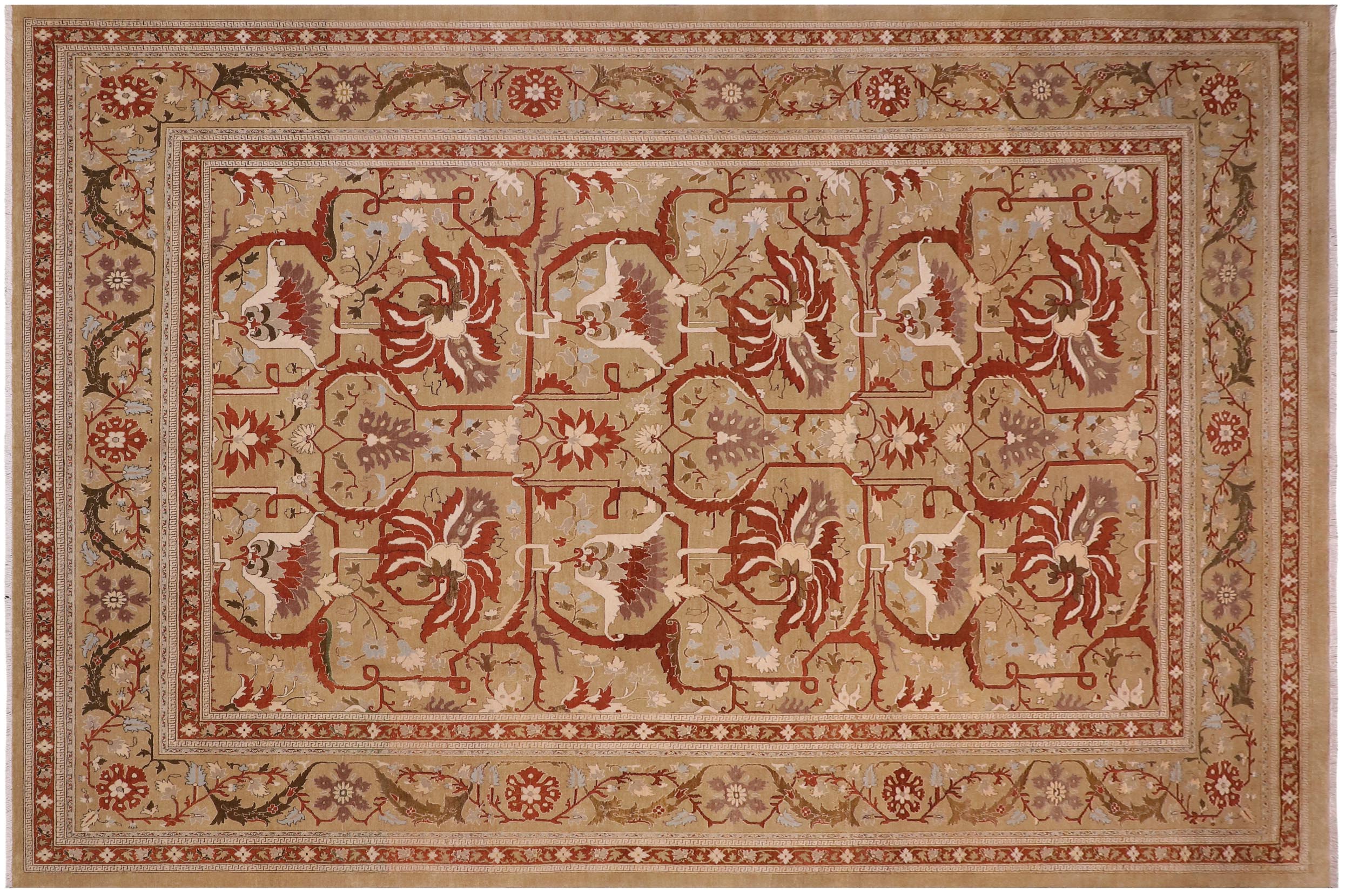 handmade Transitional  Tan Tan Hand Knotted RECTANGLE 100% WOOL area rug 10x13