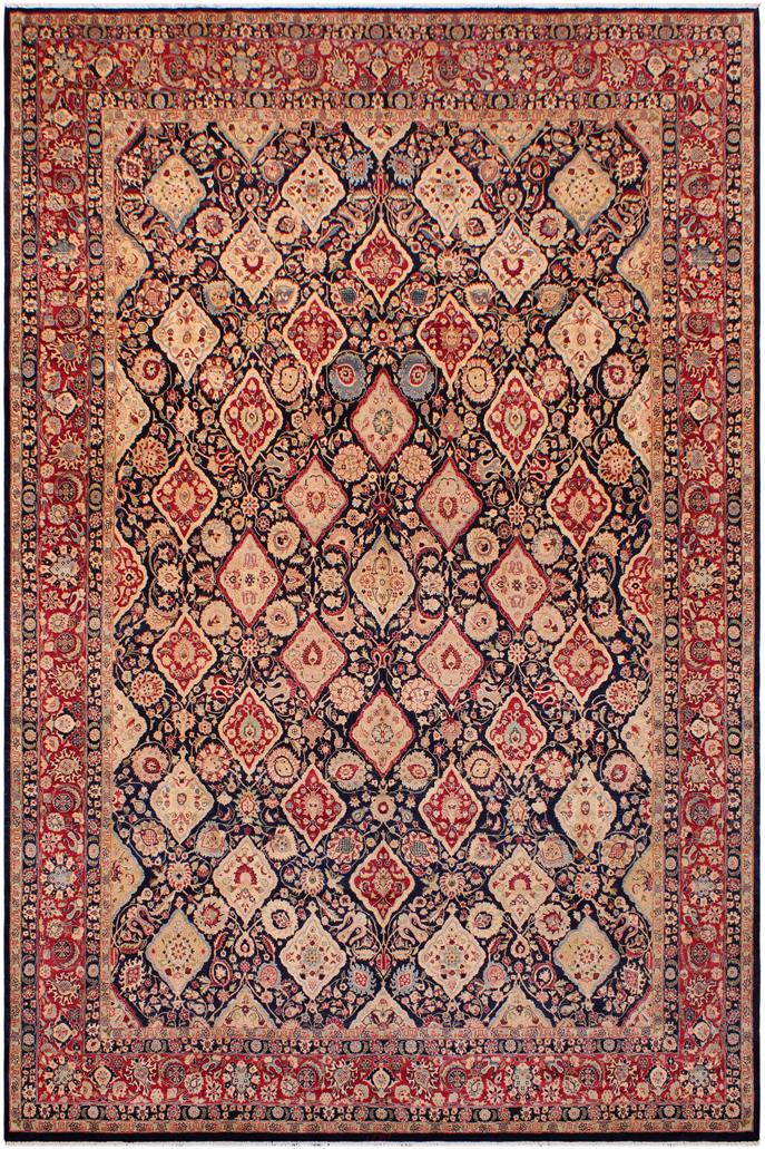 Traditional Kirman Sammy Blue Red Hand Knotted Area rugs 9 x 12