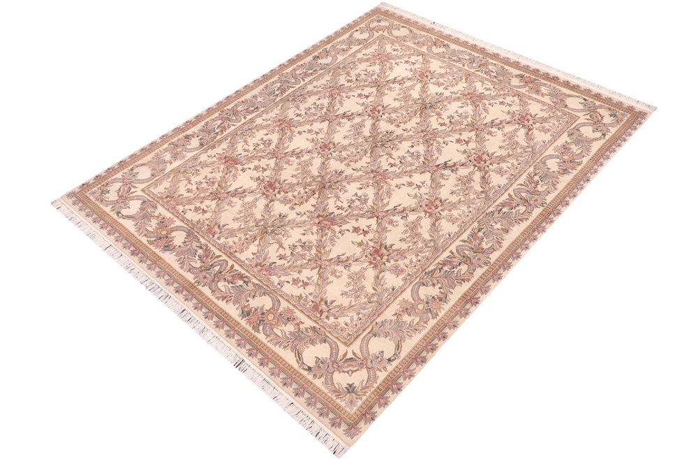 handmade Transitional Basan Ivory Pink Hand Knotted RECTANGLE 100% WOOL area rug 8x10