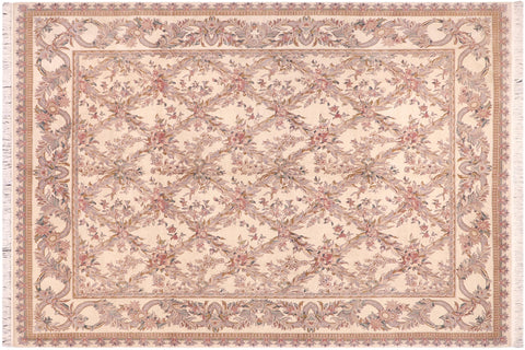 handmade Transitional Basan Ivory Pink Hand Knotted RECTANGLE 100% WOOL area rug 8x10