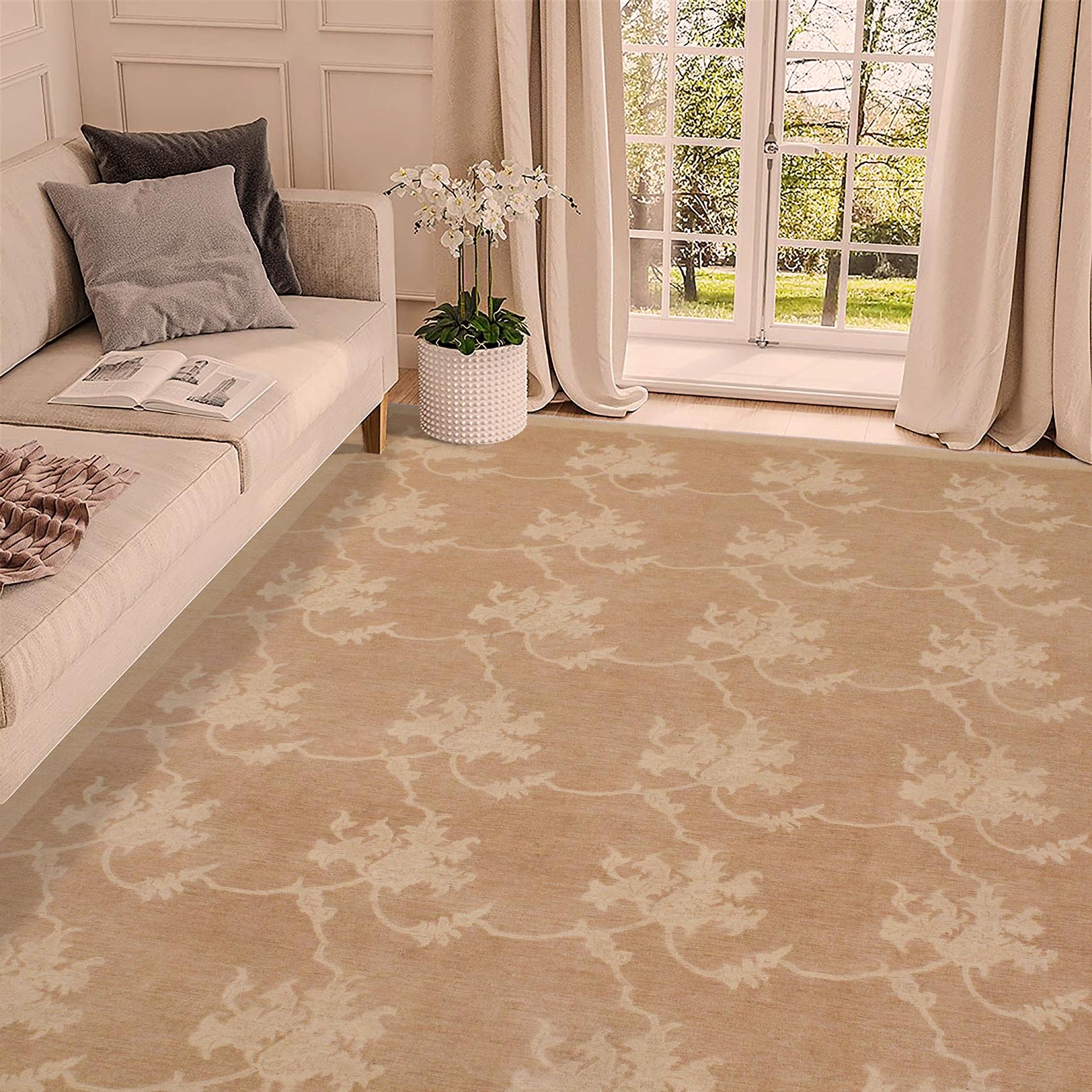 handmade Modern Kafkaz Lt. Brown Beige Hand Knotted RECTANGLE 100% WOOL area rug 9' x 12'