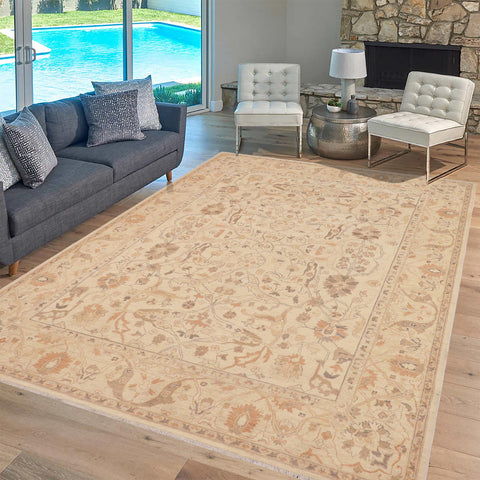 handmade Traditional Kafkaz Beige Brown Hand Knotted RECTANGLE 100% WOOL area rug 9x11