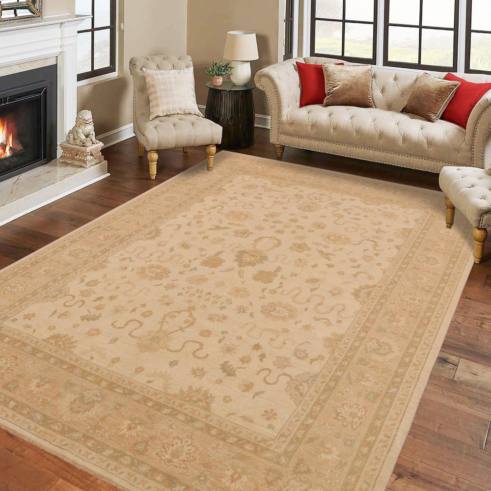 handmade Traditional Kafkaz Beige Nude Hand Knotted RECTANGLE 100% WOOL area rug 9x11