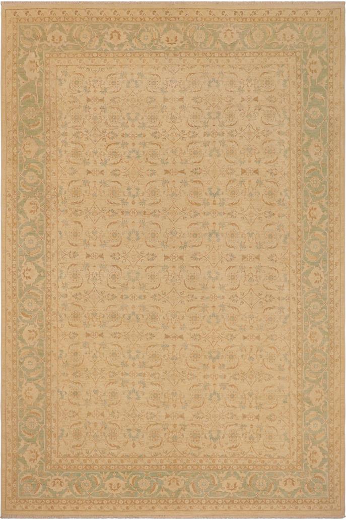 handmade Transitional Kafkaz Beige Green Hand Knotted RECTANGLE 100% WOOL area rug 9 x 12