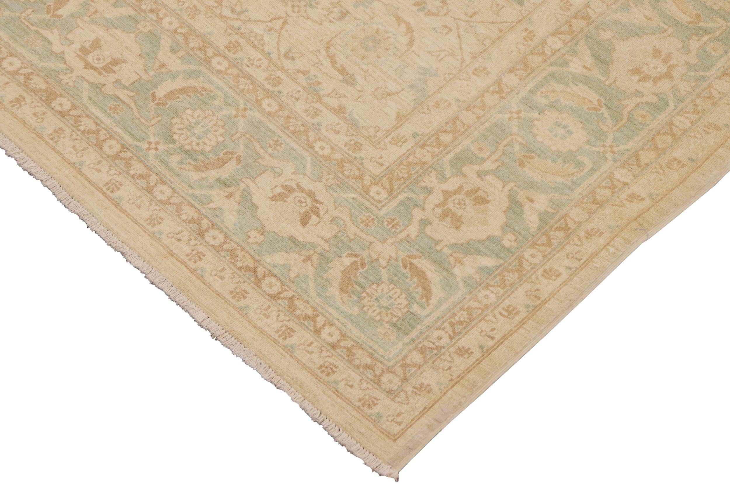 handmade Transitional Kafkaz Beige Green Hand Knotted RECTANGLE 100% WOOL area rug 9' x 12'