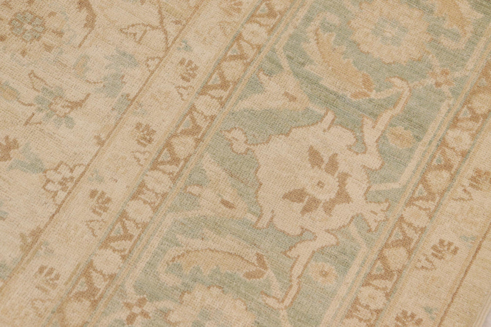 handmade Transitional Kafkaz Beige Green Hand Knotted RECTANGLE 100% WOOL area rug 9' x 12'