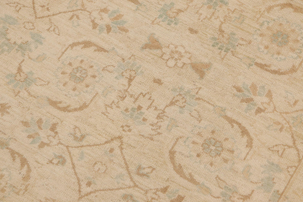 handmade Transitional Kafkaz Beige Green Hand Knotted RECTANGLE 100% WOOL area rug 9' x 12'