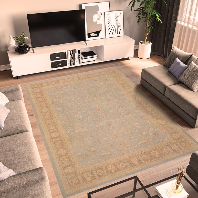 handmade Traditional Kafkaz Lt. Blue Lt. Brown Hand Knotted RECTANGLE 100% WOOL area rug 9 x 11