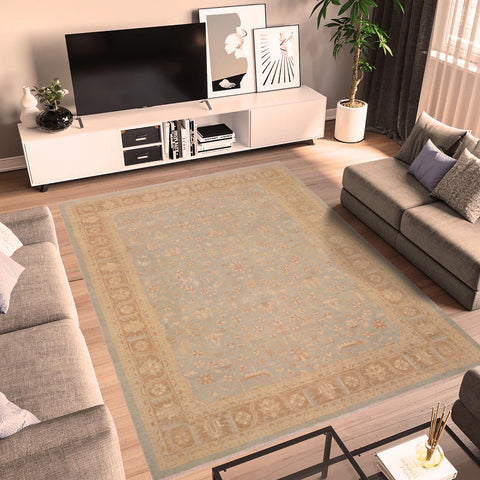 handmade Transitional Kafkaz Lt. Blue Lt. Brown Hand Knotted RECTANGLE 100% WOOL area rug 9' x 11'