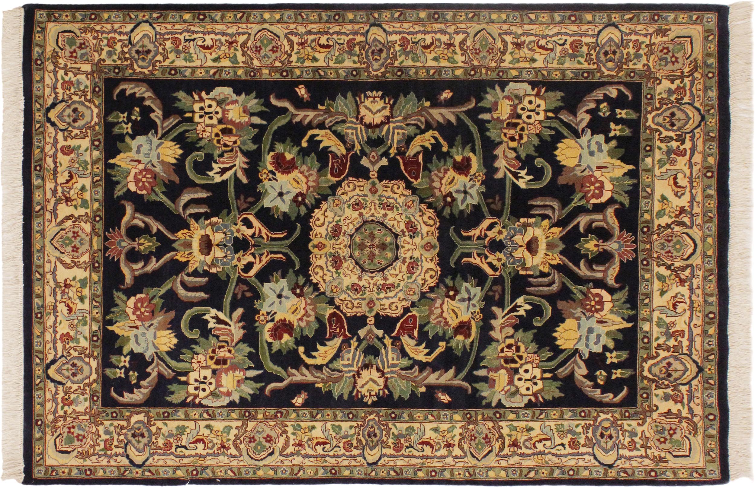 handmade Traditional Anarlaki Blue Beige Hand Knotted RECTANGLE 100% WOOL area rug 4x6