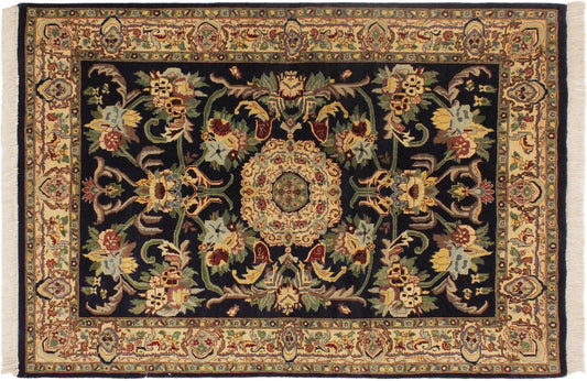 handmade Traditional Anarlaki Blue Beige Hand Knotted RECTANGLE 100% WOOL area rug 4x6