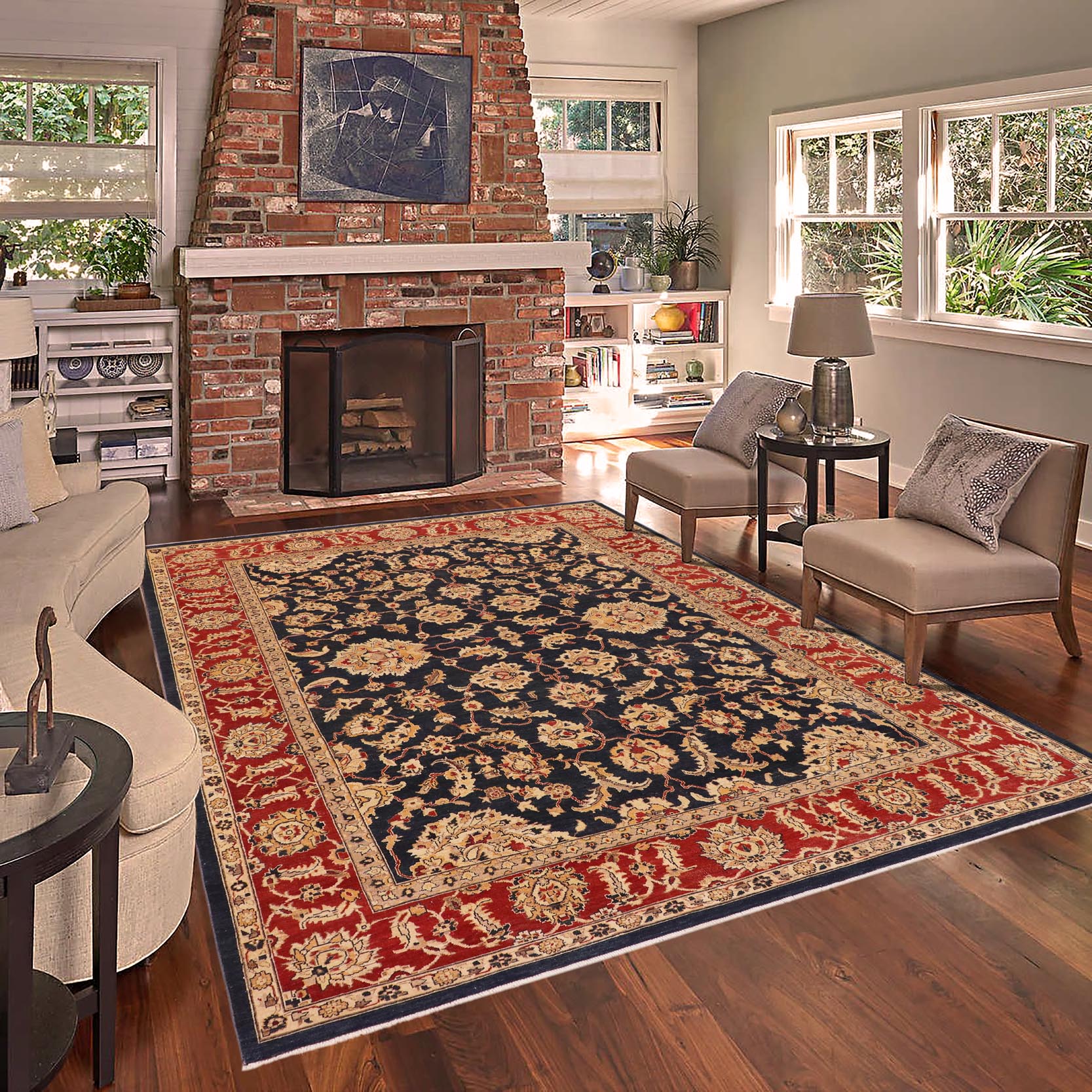 handmade Traditional Kafkaz Navy Red Hand Knotted RECTANGLE 100% WOOL area rug 9x11