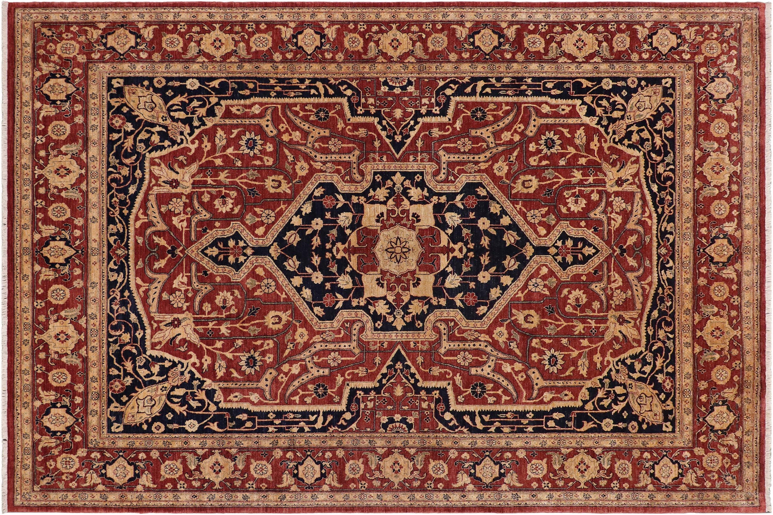 handmade Traditional Kafkaz Rust Blue Hand Knotted RECTANGLE 100% WOOL area rug 10' x 12'