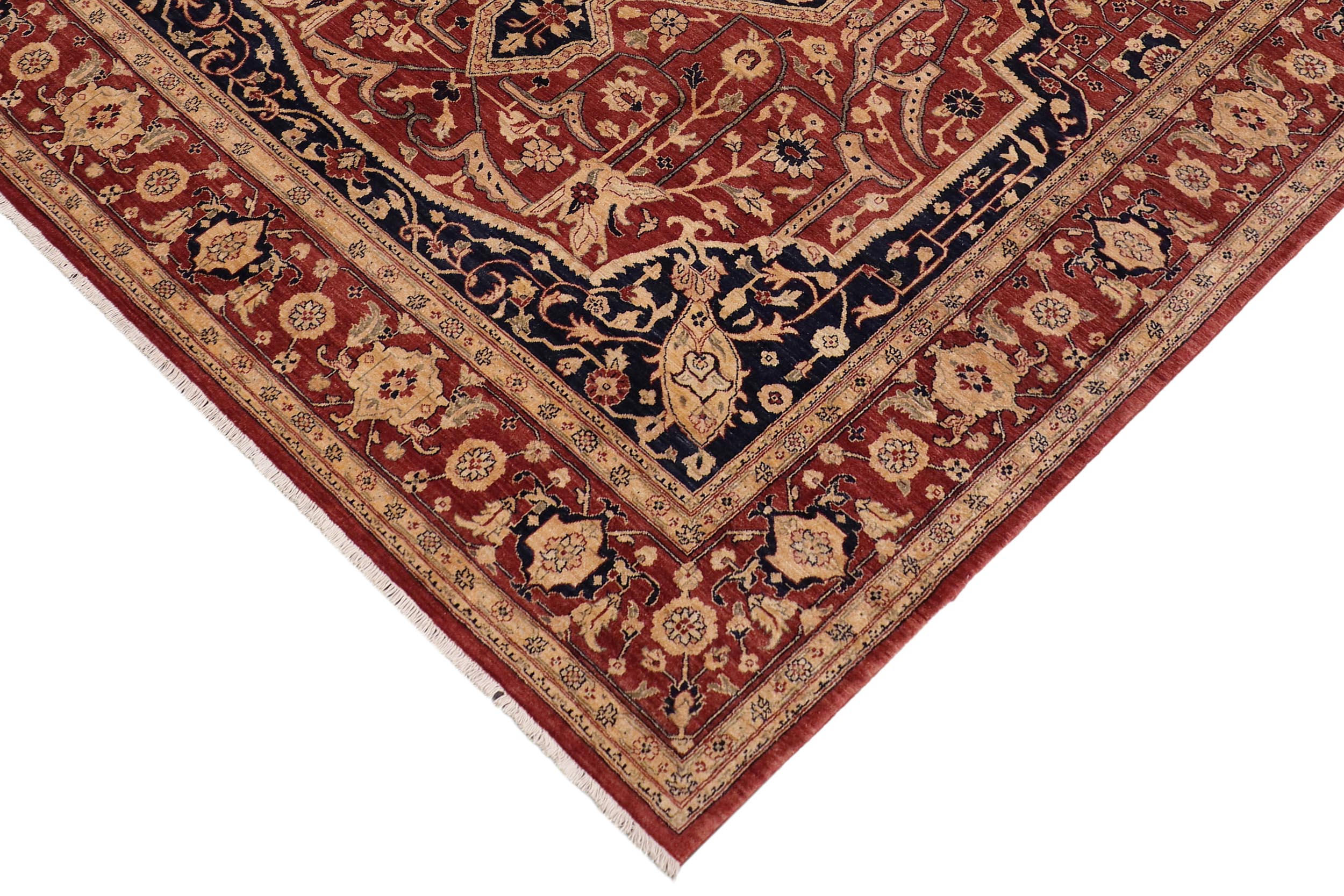 handmade Traditional Kafkaz Rust Blue Hand Knotted RECTANGLE 100% WOOL area rug 10' x 12'