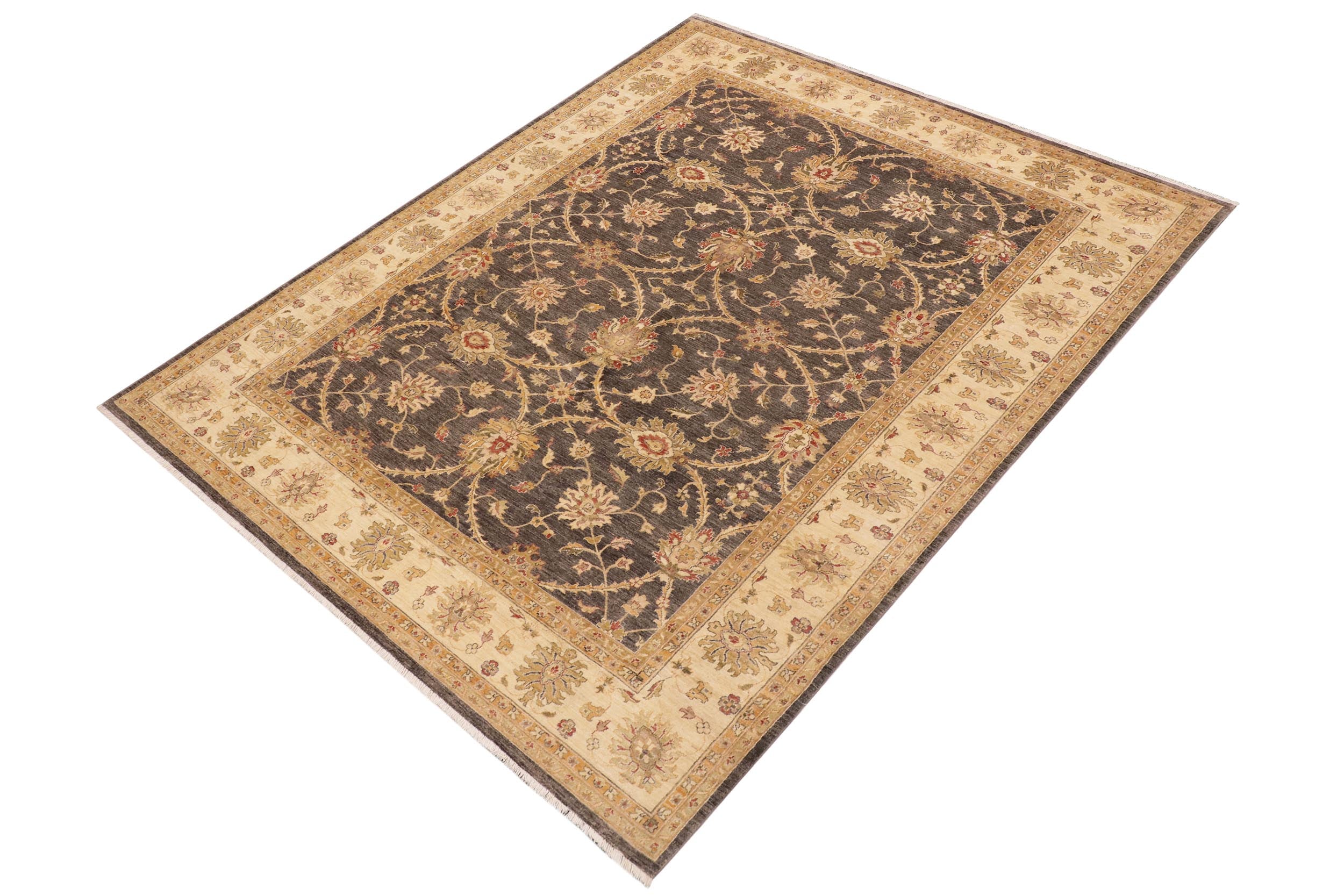 handmade Transitional Kafkaz Charcoal Beige Hand Knotted RECTANGLE 100% WOOL area rug 9' x 12'